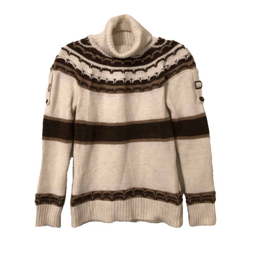 Cream And Brown Turtleneck Sweater With Buckles